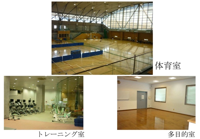 上体育室右下多目的室左下トレーニング室の写真