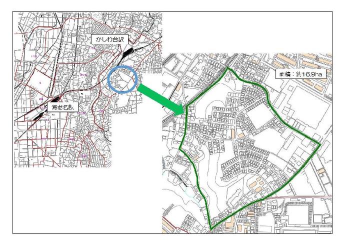 柏ケ谷土地区画整理促進区域の位置図