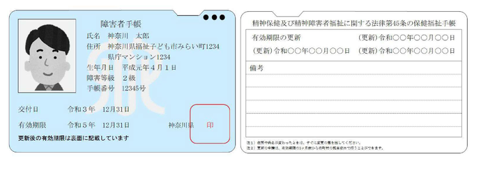 カード形式イメージ　精神障害者手帳