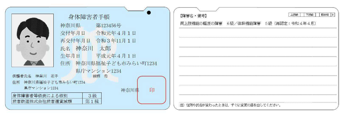 カード形式イメージ　身体障害者手帳　